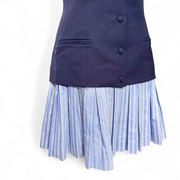 Anthropologie Navy Pinstripe Peekaboo Twofer Mini Dress NWT XL preppy Feminine - Picture 7 of 9